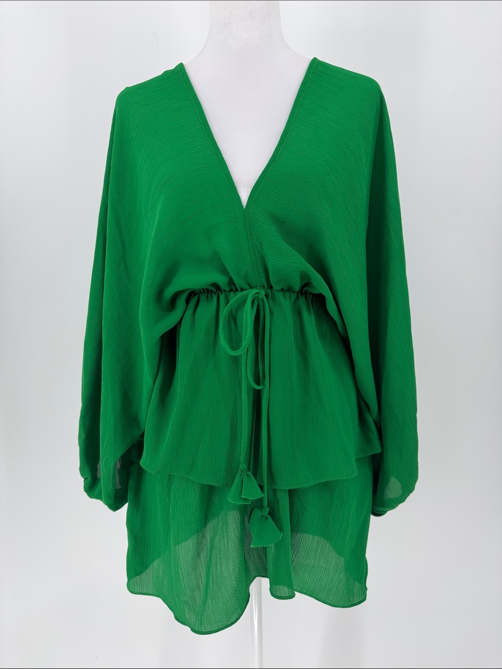 MISA Los Angeles Emerald Green Kaftan‎ Sleeve Mini Dress XS